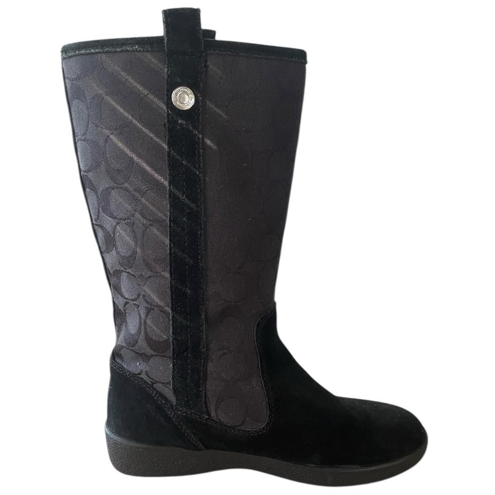 Coach Logo Boots Black Suede Canvass Monogram Mid-Calf‎ "Tullip" Women's 6.5 - Picture 3 of 7